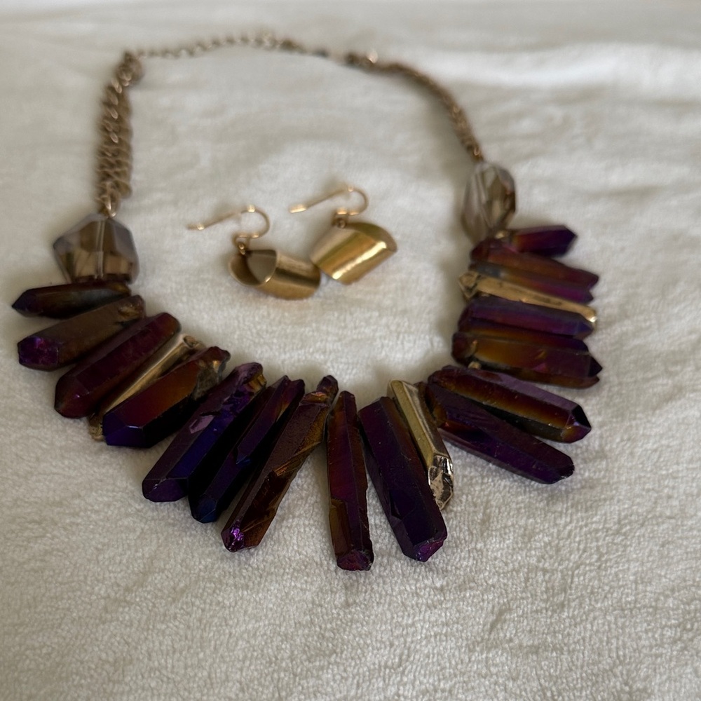Purple and Gold Necklace and Earring Set
